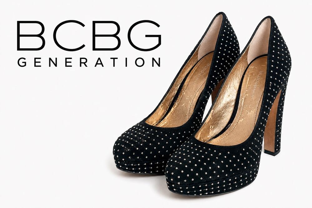 BCBG Generation Black Studded Platform High Heel Pumps Women's Size 8B
